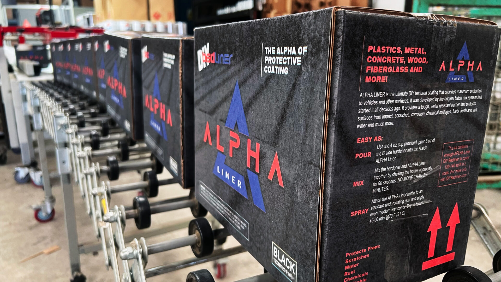 A row of black boxes with the words alpha silver on them.